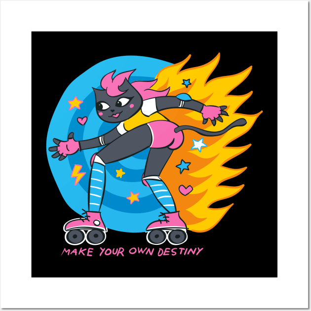 RAD Girl Cat on Rollerskates, Retro Style Wall Art by Marina BH